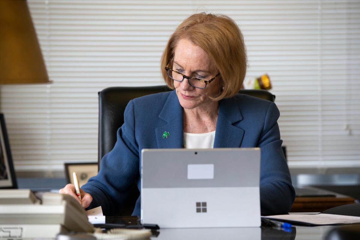Seattle Mayor Jenny Durkan holds an online meeting with department directors.
