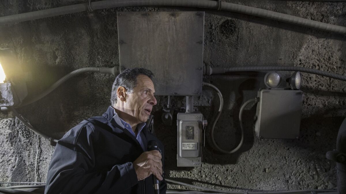New York Gov. Andrew Cuomo tours the Hudson River rail tunnel in New York. Cuomo wants President Trump to get an up-close look at the damage to the century-old tunnel from Superstorm Sandy in 2012.