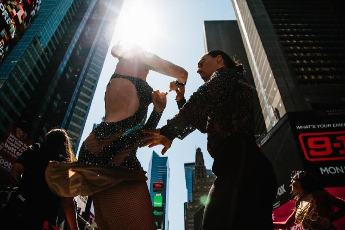 Salsa dancers perform during a promotional event of the New York International Salsa Congress in Times Square in New York, New York, USA, 29 August 2019. EFE/EPA/Alba Vigaray