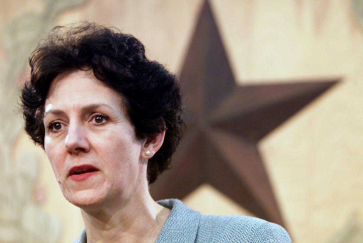 Susan Combs, former Texas agriculture commissioner, at a news conference at the Capitol in Austin, Texas, on Wednesday, Feb. 14, 2001.