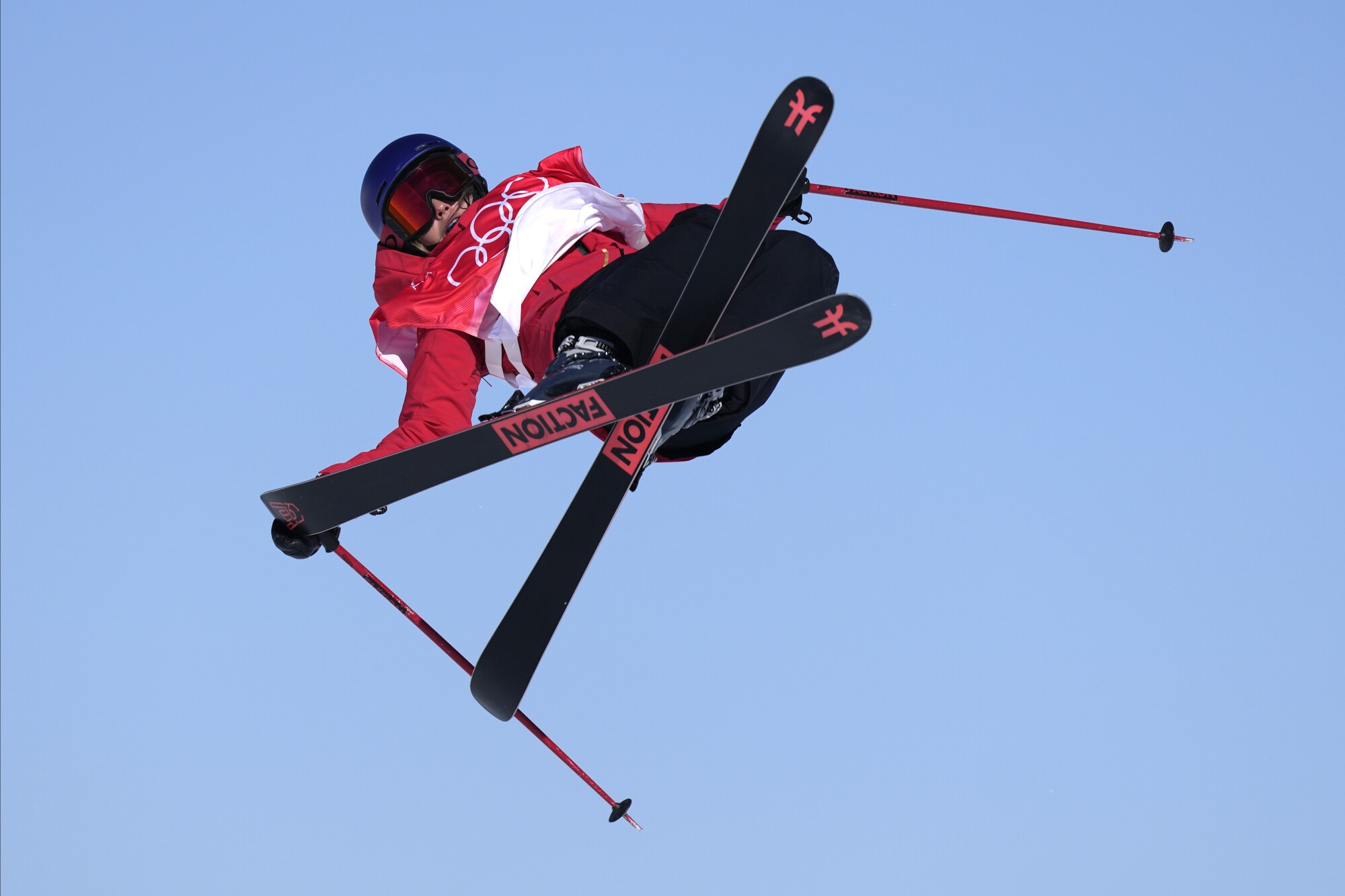 China's Eileen Gu competes during the women's slopestyle qualification at the 2022 Winter Olympics