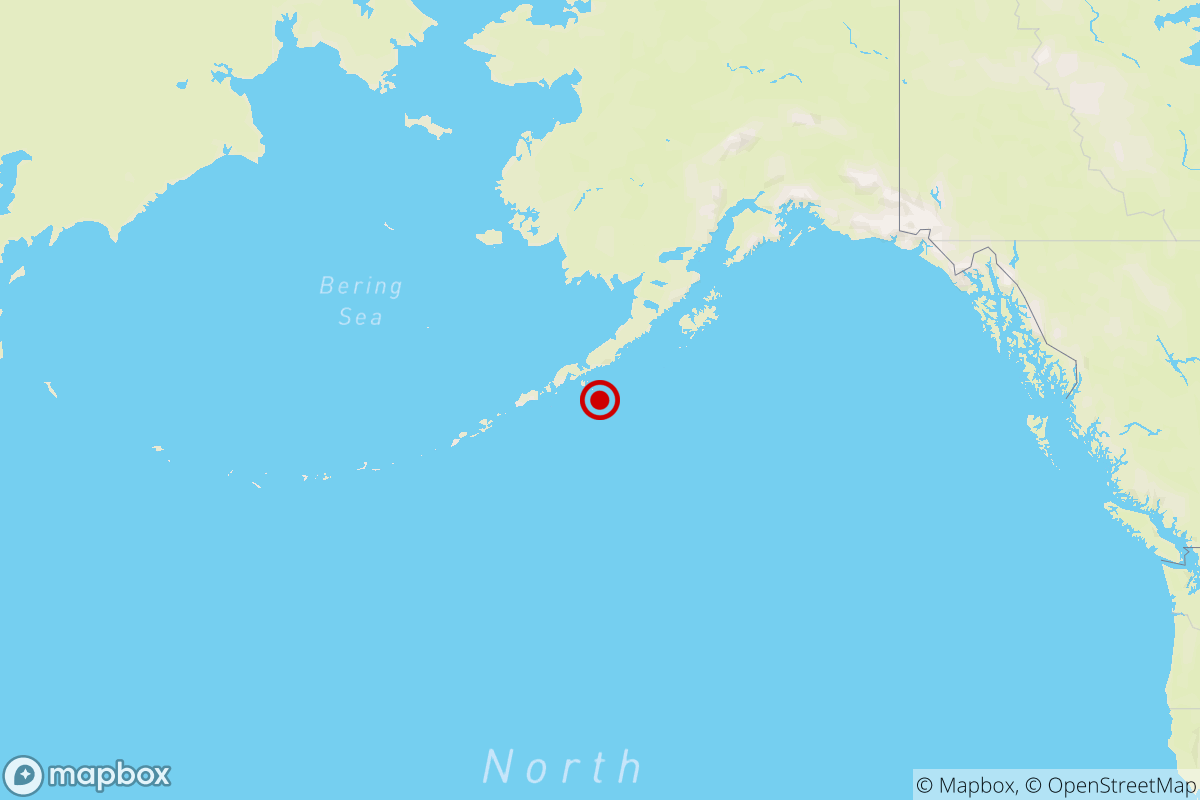 Map of Alaska showing epicenter of 7.4 earthquake