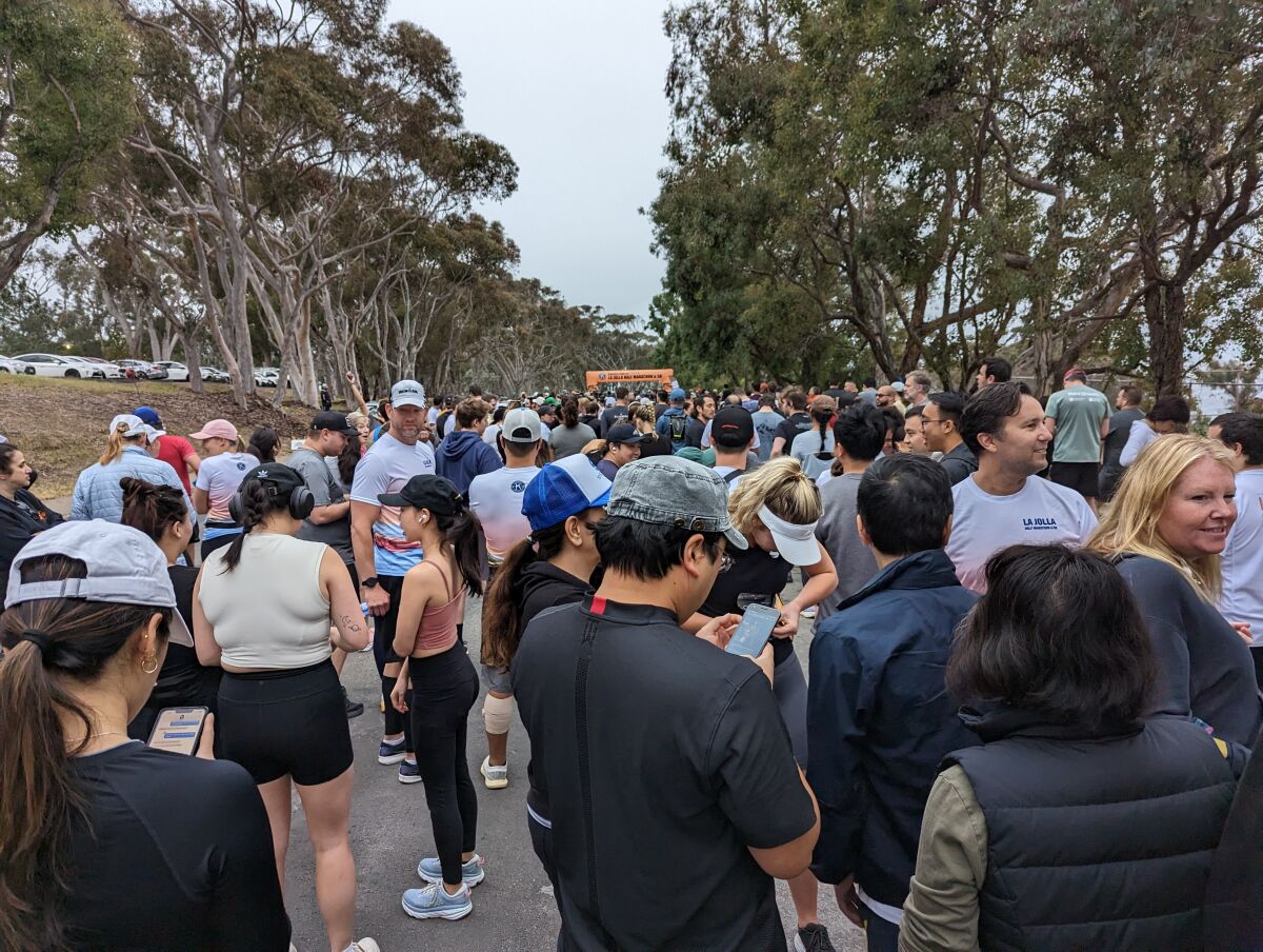 Hundreds of runners wait to start the La Jolla Shores 5K on May 20.
