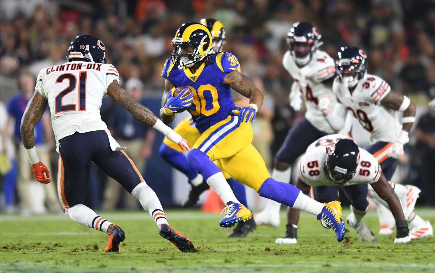 Rams running back Todd Gurley carries the ball against the Chicago Bears.