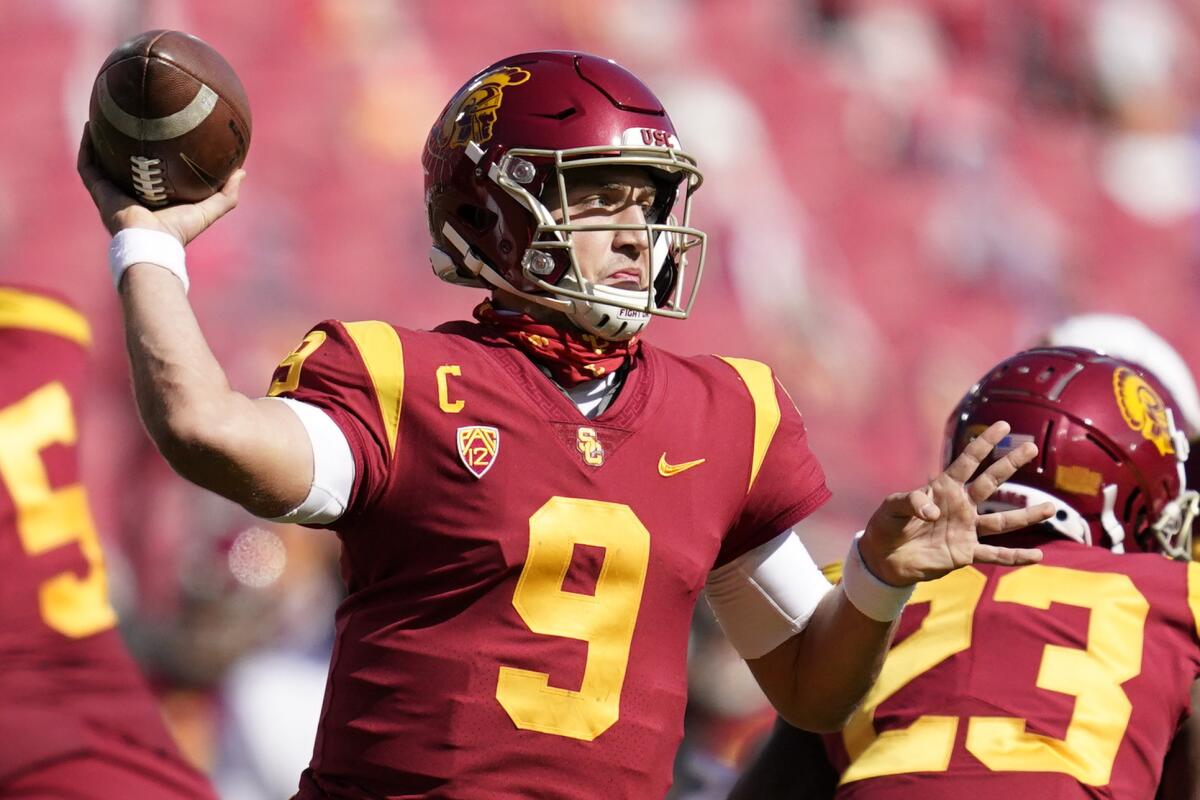 USC quarterback Kedon Slovis throws a pass against Arizona State.