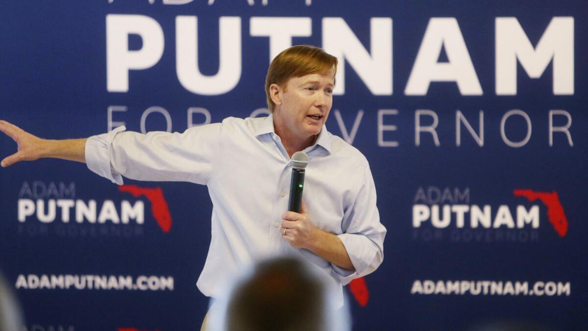 At the start of his bus tour, Florida Agriculture Commissioner Adam Putnam, a candidate for governor, makes a campaign stop in Lakeland on Aug. 21. He was long considered a shoo-in for the office.