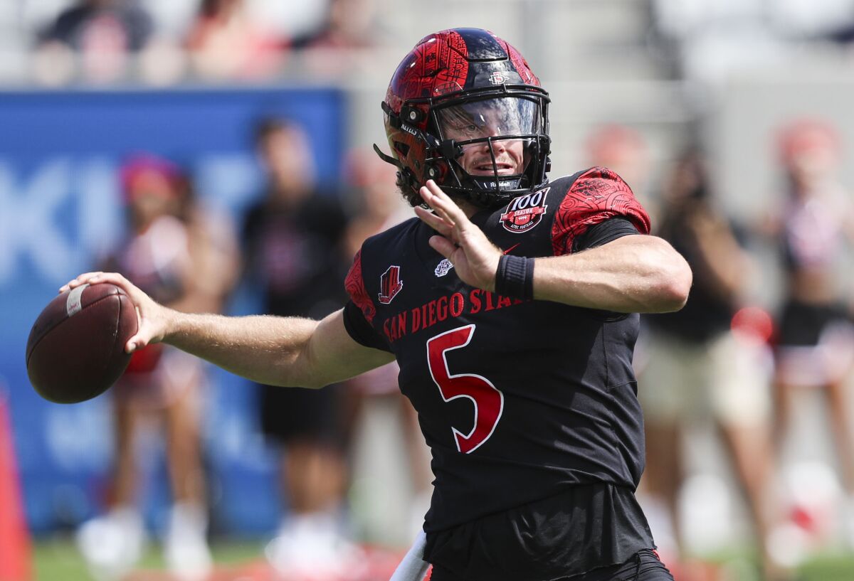 San Diego State quarterback Braxton Burmeister guided a game-winning drive in final minutes against Toledo.