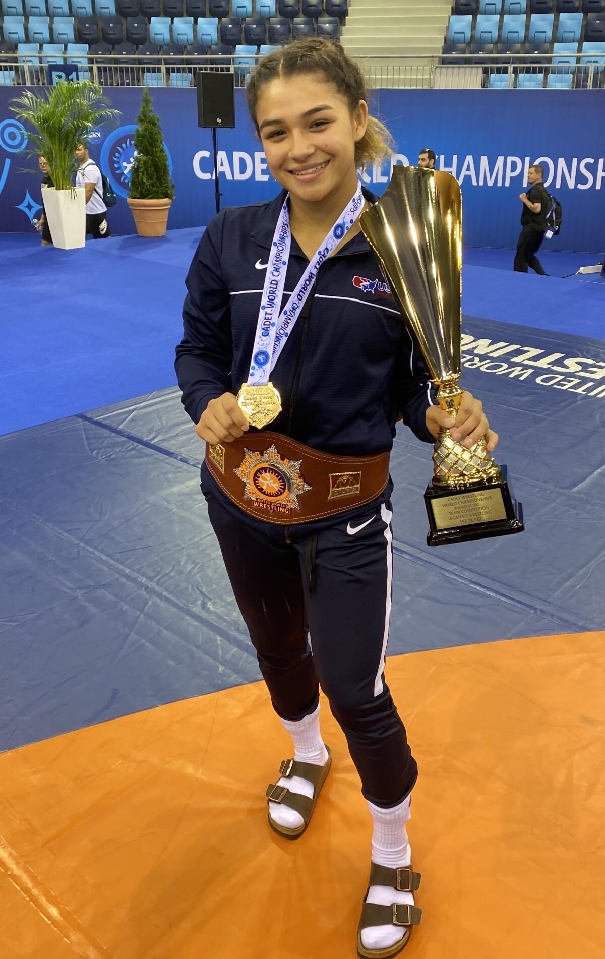Katie Gomez of Birmingham High won the U16 Cadet freestyle world championship in wrestling in Budapest, Hungary.