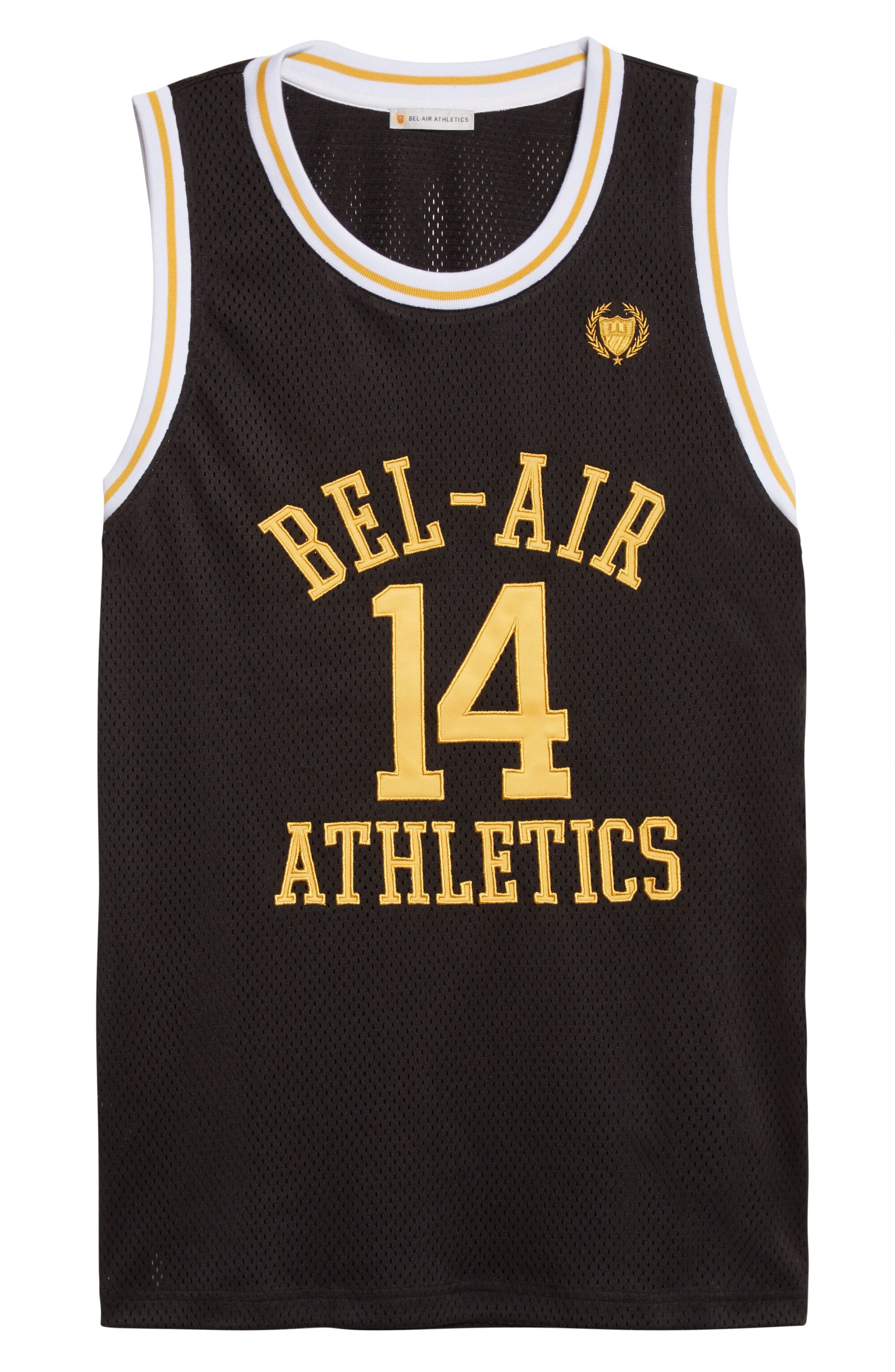 Bel-Air Athletics black jersey with yellow writing