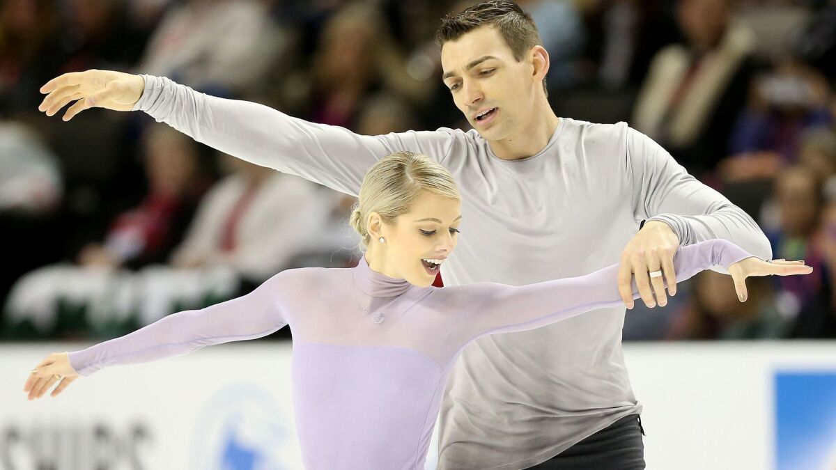 Alexa Scimeca-Knierim and Christopher Knierim compete in the Pairs Free Skate during the 2018 Prudential U.S. Figure Skating Championships at the SAP Center on January 6, 2018 in San Jose.