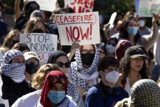 Los Angeles, CA - November 08: UCLA students march and rally for Palestine on the UCLA campus in Westwood Wednesday, Nov. 8, 2023 in Los Angeles, CA. (Brian van der Brug / Los Angeles Times)
