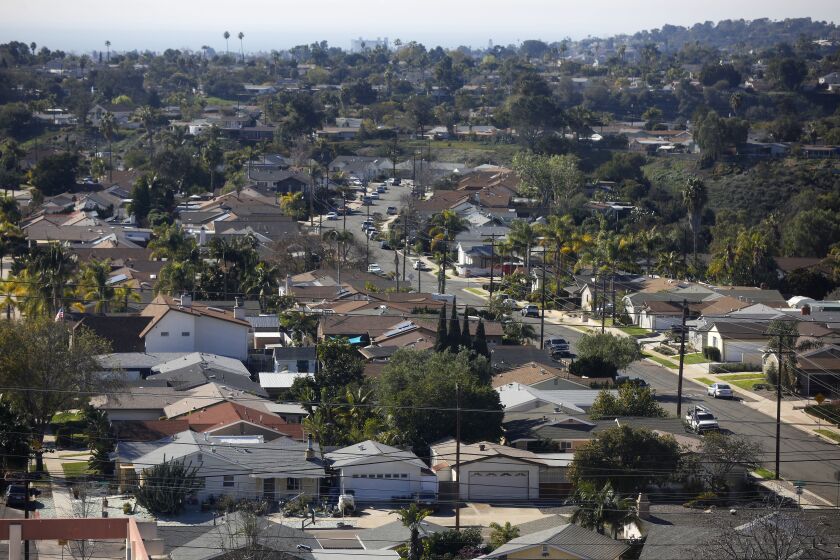SAN DIEGO, CA - JANUARY 20: San Diego County's median home price finished 2021 at $743,000, capping a year of record gains. Local prices had increased 15.2 percent in a year as of December. Here, a neighborhood in Clairemont is shown on Thursday, Jan. 20, 2021. (K.C. Alfred / The San Diego Union-Tribune)