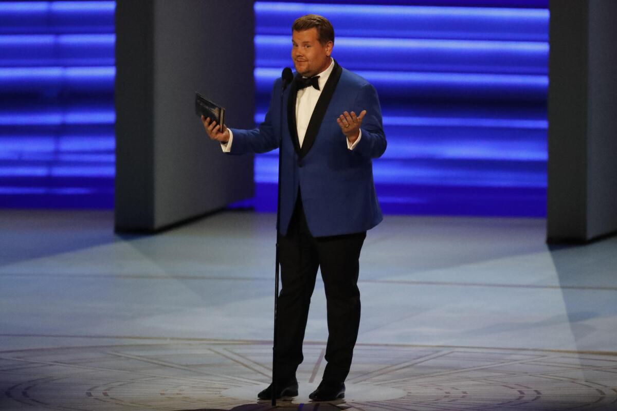 James Corden presents at the 70th Primetime Emmy Awards.
