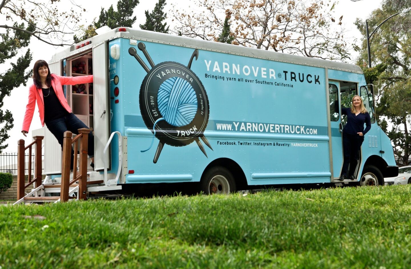 Barbra Pushies, left, and Maridee Nelson are launching the Yarnover Truck, a Little Debbie snack truck converted into a mobile yarn store.