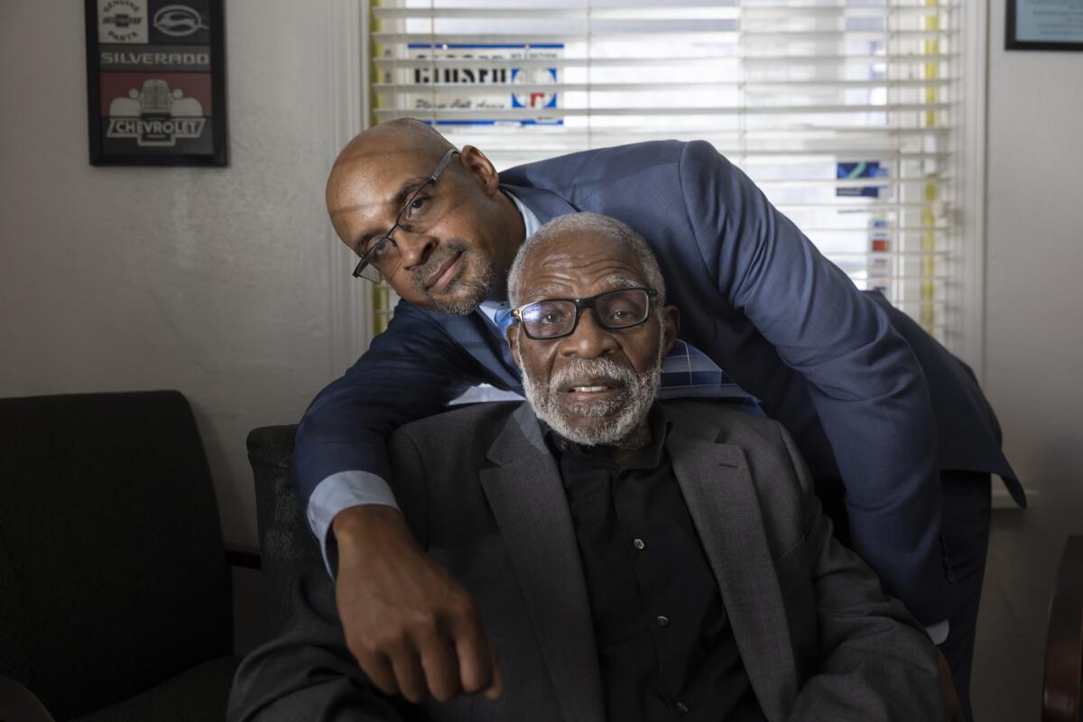 Mack Wilson, 88, a war veteran, helped his son, Jacque Wilson, a San Francisco public defender