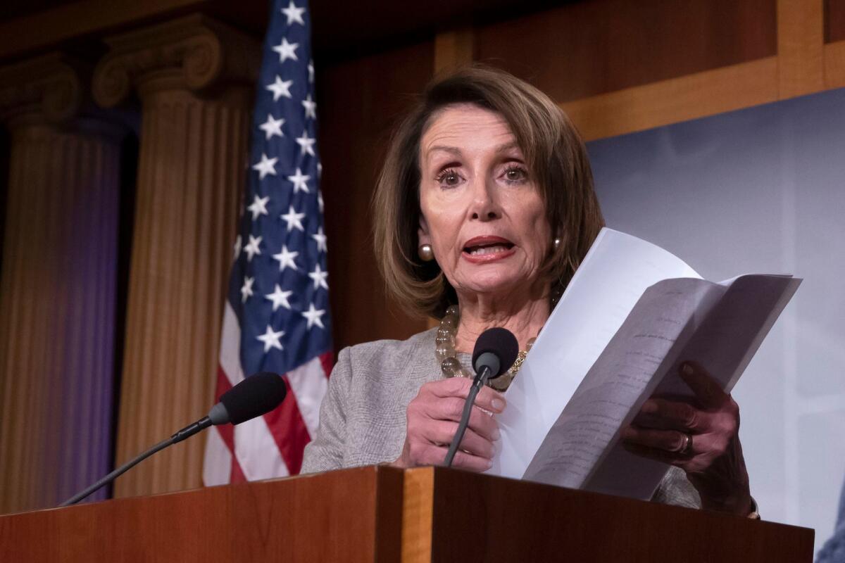 House Speaker Nancy Pelosi holds a press conference after President Trump agreed to end the longest partial government shutdown on Jan. 25.