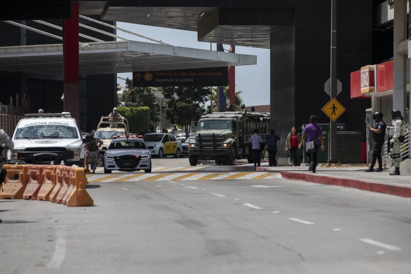 Tijuana , Baja California - August 13: Military troops arrive to the Tijuana International Airport.