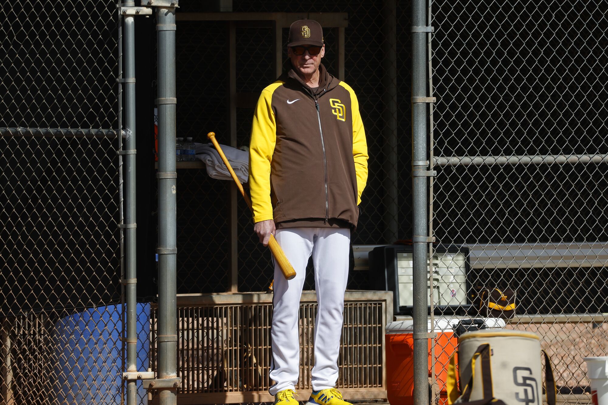 Padres manager Bob Melvin looks on during a spring training workout.