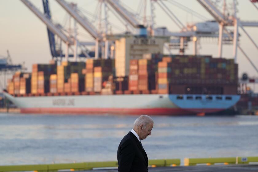 President Joe Biden departs after speaking during a visit at the Port of Baltimore, Wednesday, Nov. 10, 2021. (AP Photo/Susan Walsh)