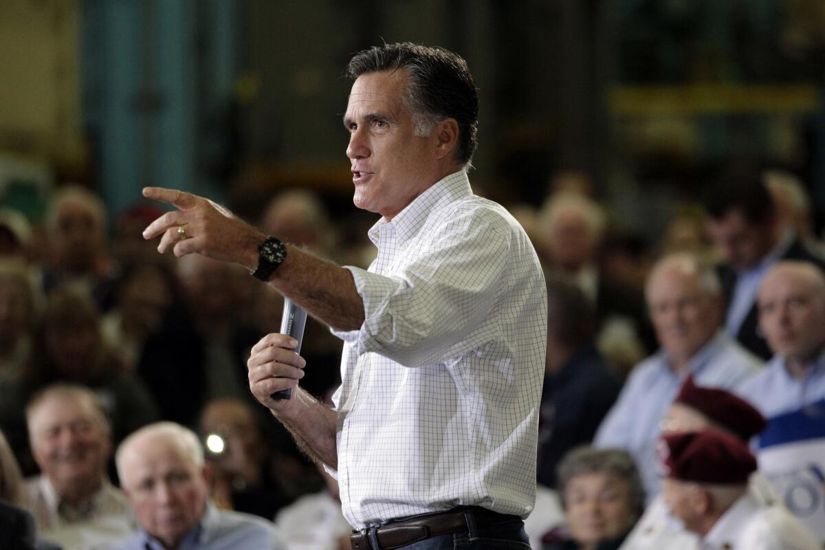 Republican presidential candidate and former Massachusetts Gov. Mitt Romney speaks at a town hall-style meeting in Euclid, Ohio.