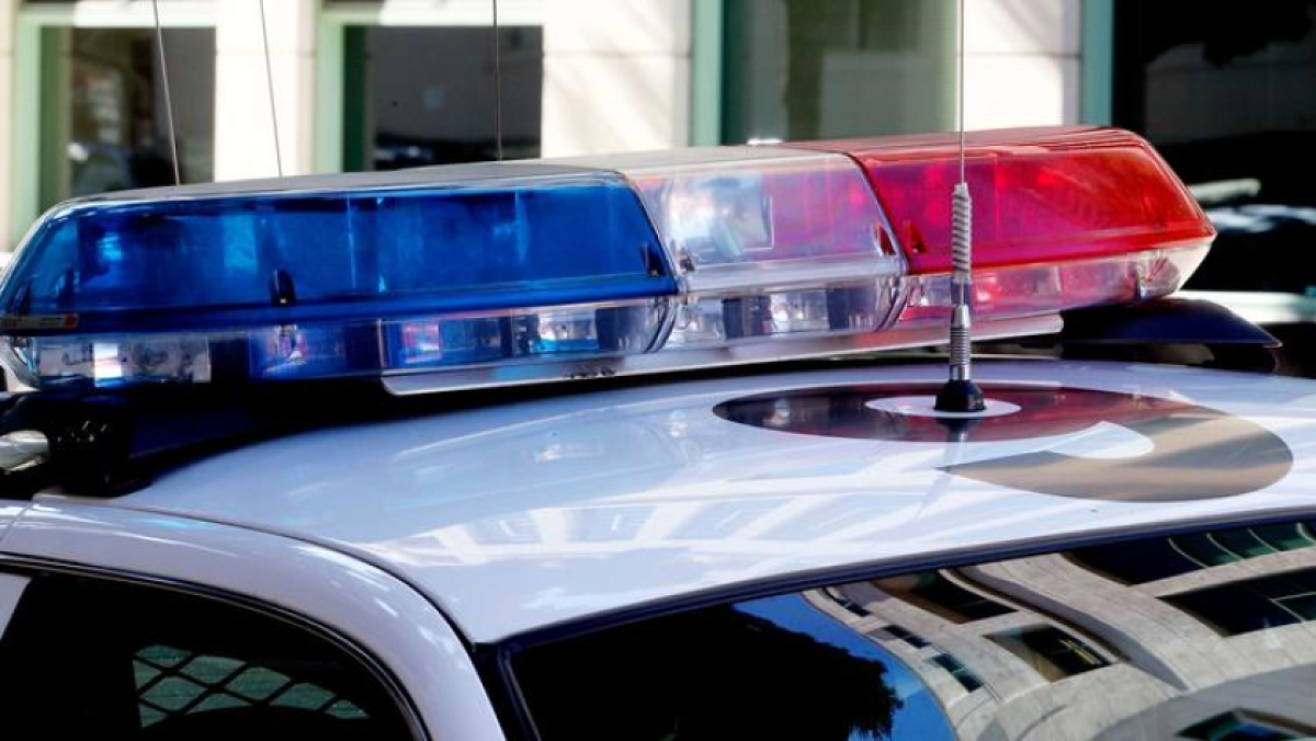 Police car roof with lights.