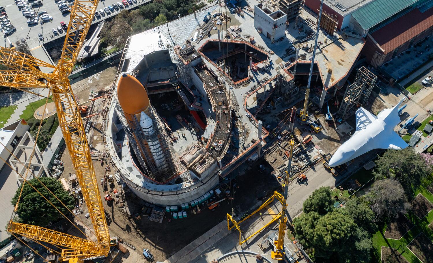 Space shuttle Endeavour soaring into place at final museum home