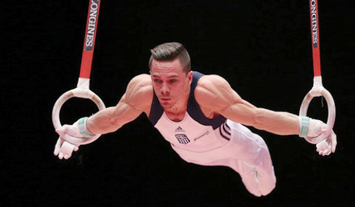 Eleftherios Petrounias of Greece competes during the world artistic gymnastics championships on Oct. 31.