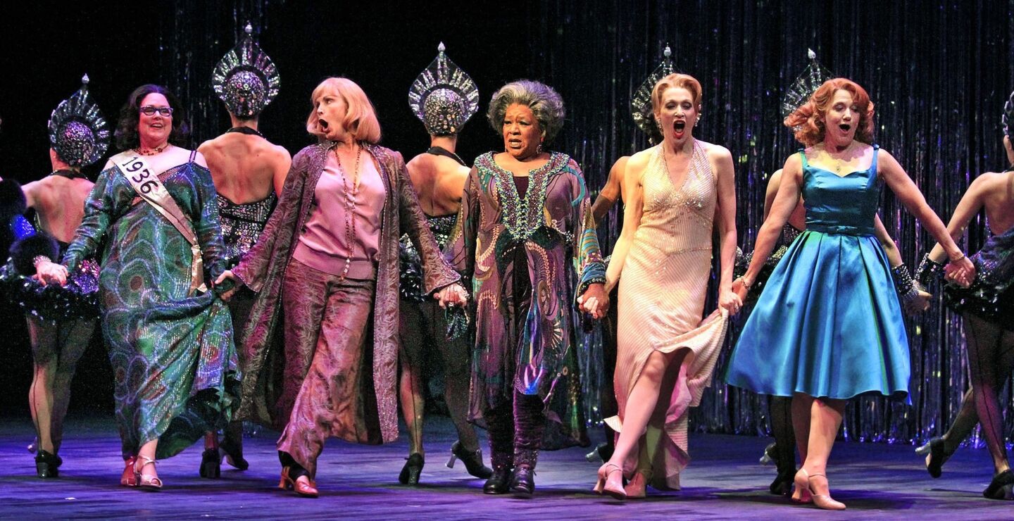 Florence Lacey, Coleen Fitzpatrick, Terri White, Jan Maxwell and Victoria Clark in James Goldman's and Stephen Sondheim's "Follies" at the Ahmanson Theatre on May 3, 2012. REVIEW: "Follies" is a source of heartache and razzmatazz