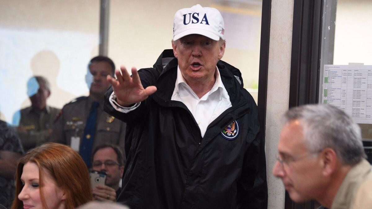 President Trump speaks at the Texas Department of Public Safety Emergency Operations Center in Austin on Aug. 29.