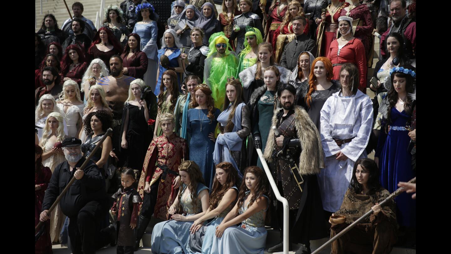 "Game of Thrones" cosplayers gather for a photo at the San Diego Convention Center during Comic-Con International 2016.
