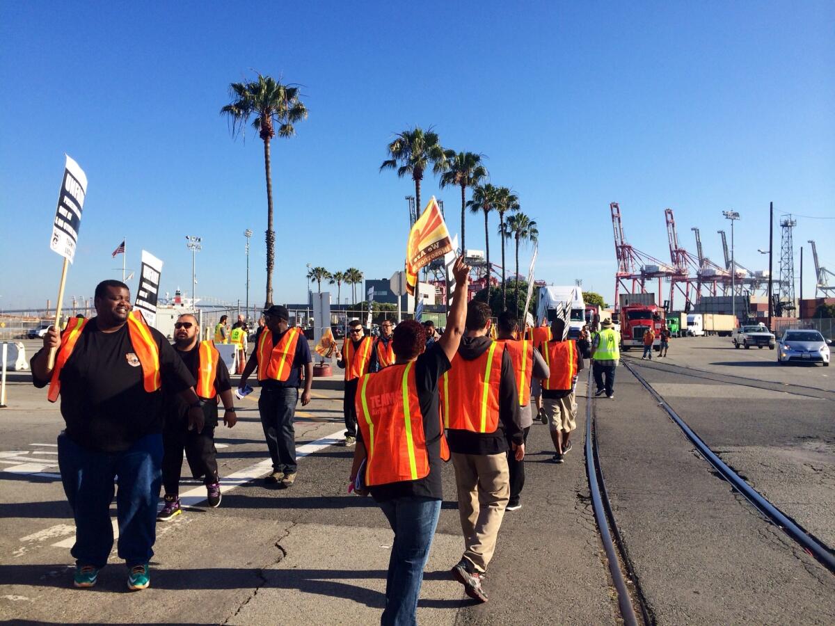 Truckers picketing Monday at the Port of Long Beach.