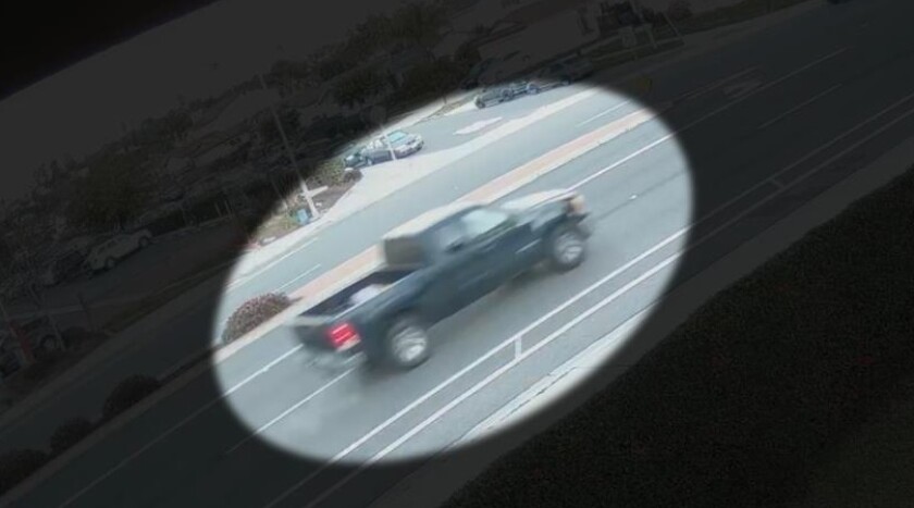 Authorities seek the driver of this black Chevrolet 1500 pickup that's suspected in a Wednesday hit and run in San Marcos.