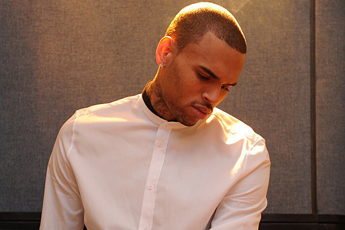 R&B singer Chris Brown in the recording studio.