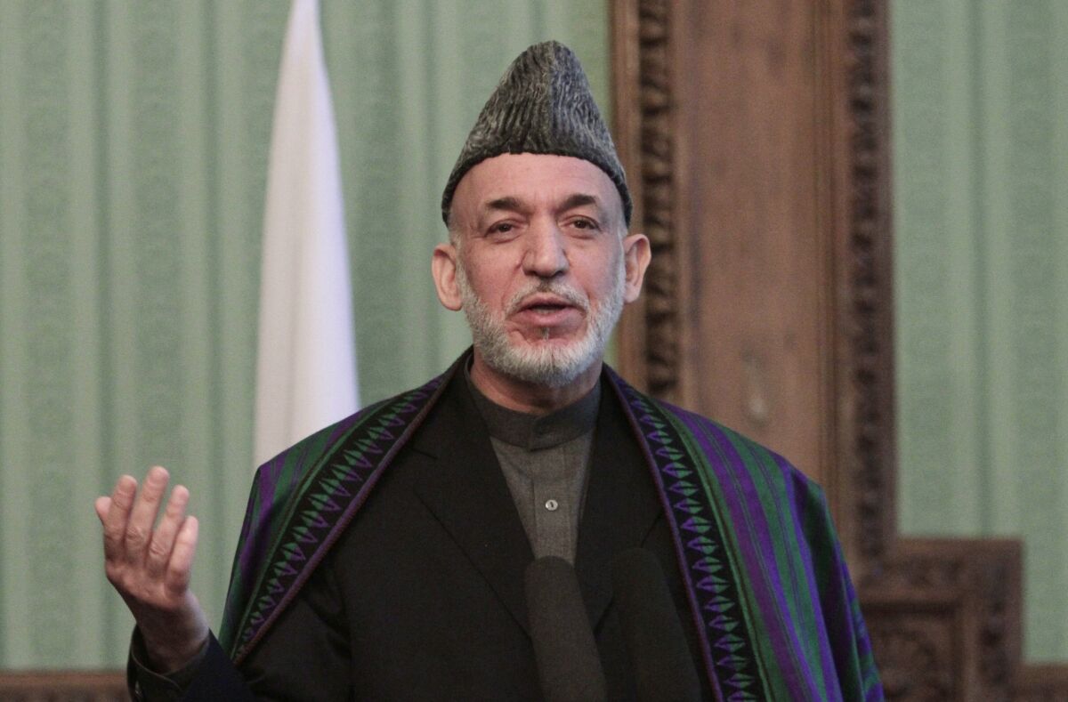 Afghan President Hamid Karzai speaks during a press conference in Kabul, Afghanistan.