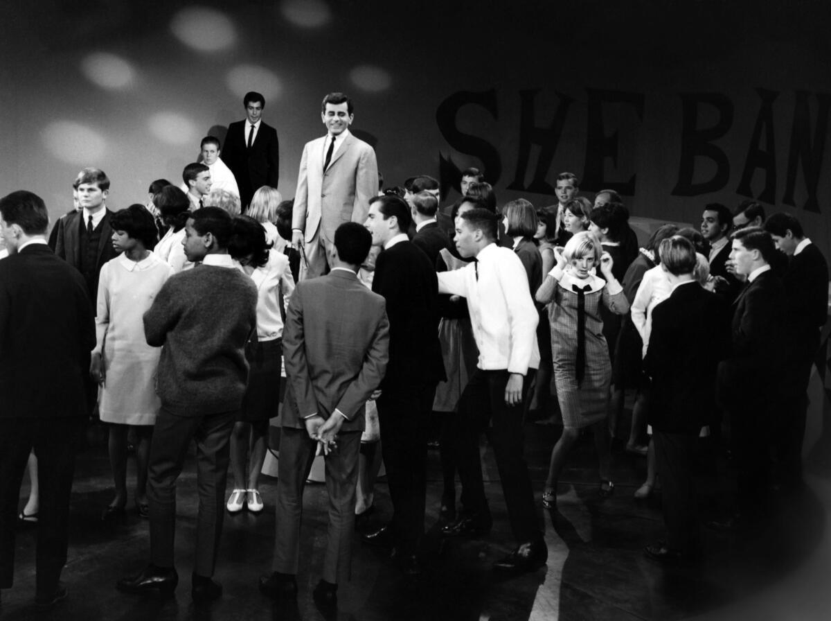 Casey Kasem, center, hosting the KTLA teenage dance party "Shebang!" in Los Angeles, circa 1965.