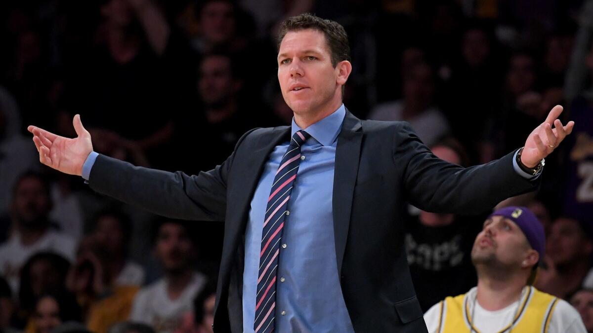 Luke Walton reacts to a foul call during the team's season finale against the Portland Trail Blazers on Tuesday.