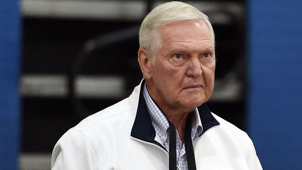 Jerry West, NBA Hall of Famer and current executive board member of the Golden State Warriors, watches action during the NBA draft combine on May 12 in Chicago.