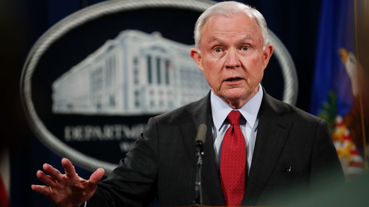 Atty. Gen. Jeff Sessions speaks during a news conference at the Justice Department in December.