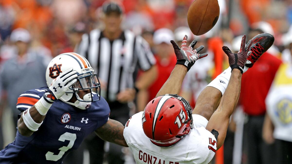 Auburn defensive back Jonathan Jones (3) breaks up a pass intended for Jacksonville State wide receiver Ruben Gonzalez in the second half Saturday.