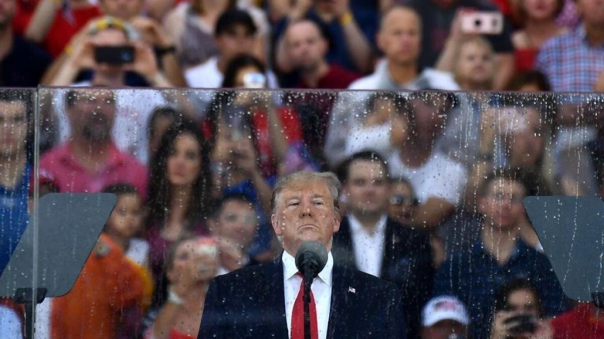 President Trump looks on during the "Salute to America" Fourth of July event at the Lincoln Memorial in Washington.