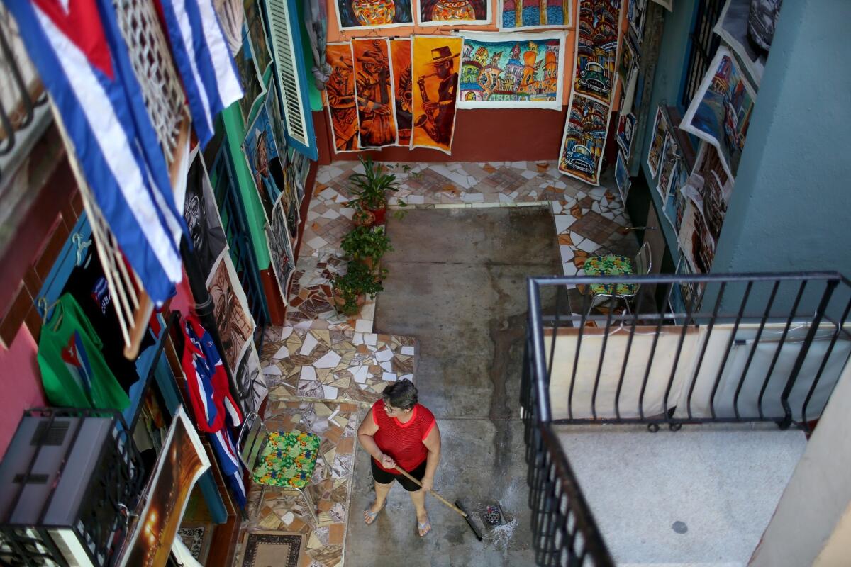 Art and other items on display in Old Havana. Restrictions on travel to Cuba have been eased.