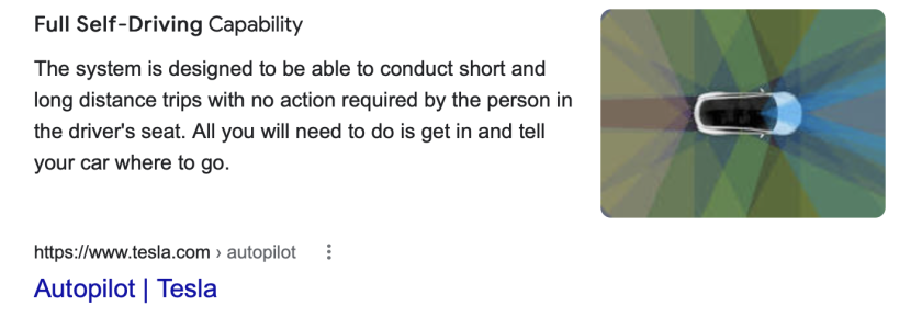 Text shows a Google snippet that promises a driver need take no action except to tell the car where to go.