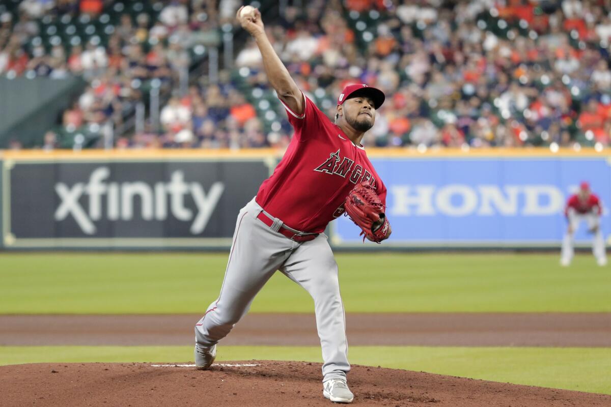Angels starting pitcher Jaime Barria delivers against the Houston Astros on Sunday.
