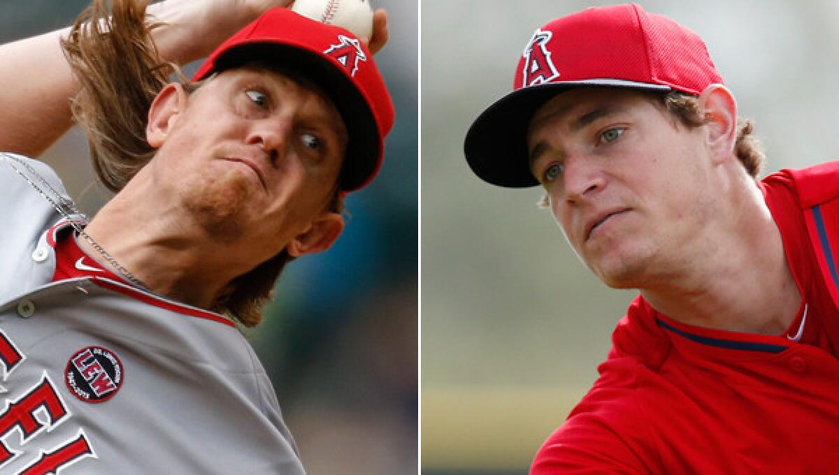 Angels pitchers Jered Weaver, left, and Garrett Richards may be a different points in the careers, but they understand the adjustments they need to make in order to maximize and nurture their talents.