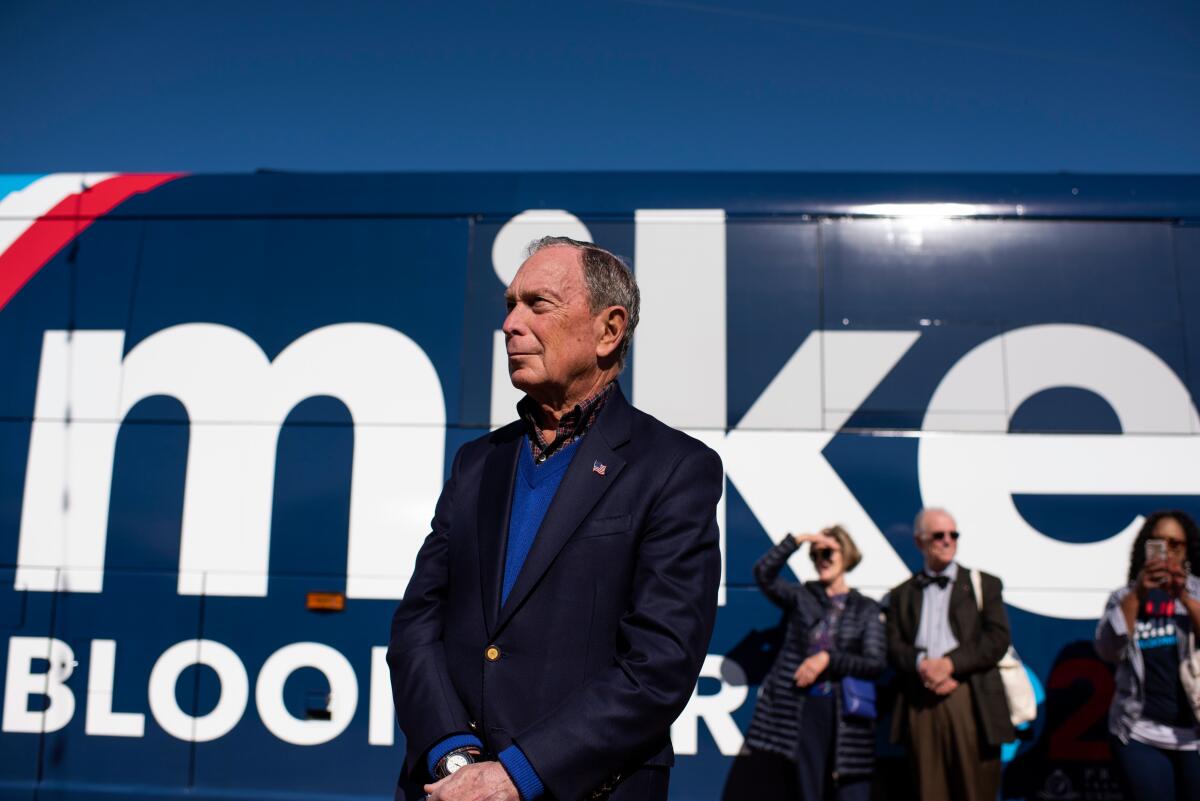 Michael Bloomberg waits by his tour bus in Austin, Texas, this month. 