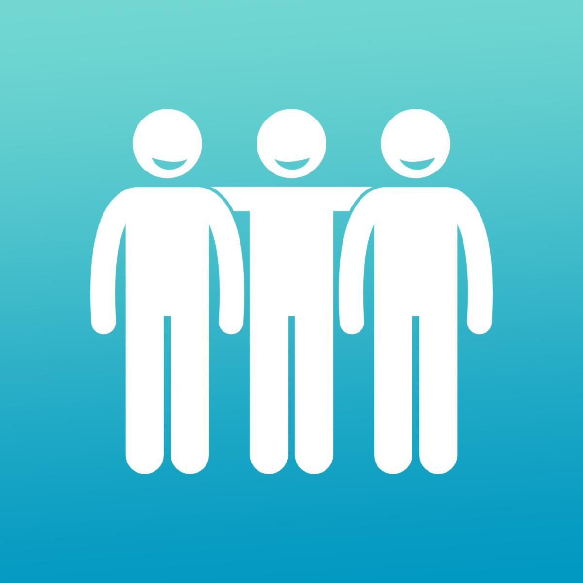 Pictogram of three people smiling