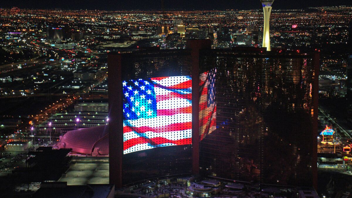 A massive new LED screen at Resorts World on the Fourth of July.