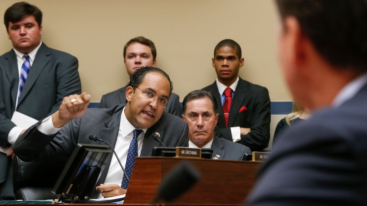Republican Rep. Will Hurd of Texas questions FBI Director James Comey at a House Oversight and Government Reform Committee hearing in July.