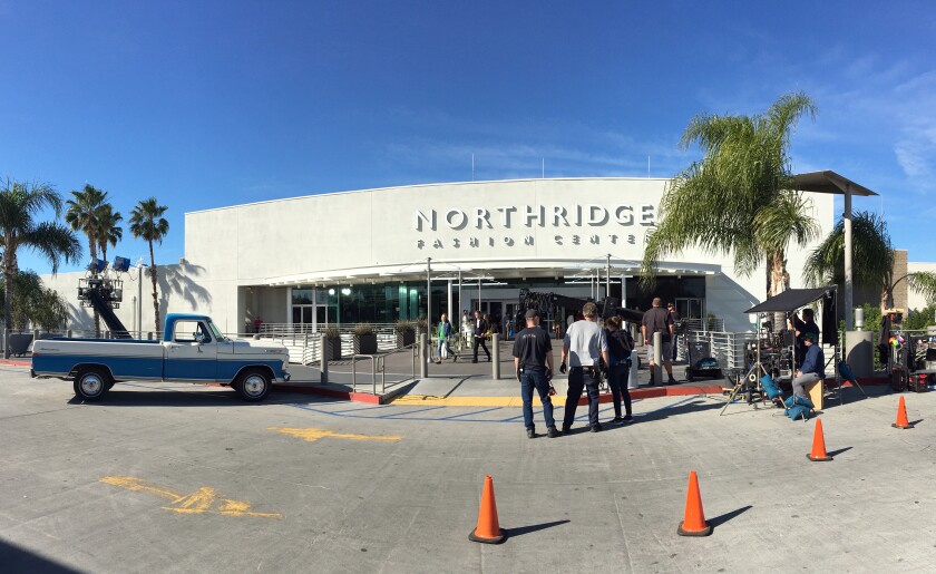 Filming for a movie at Northridge Fashion Center in the San Fernando Valley. 