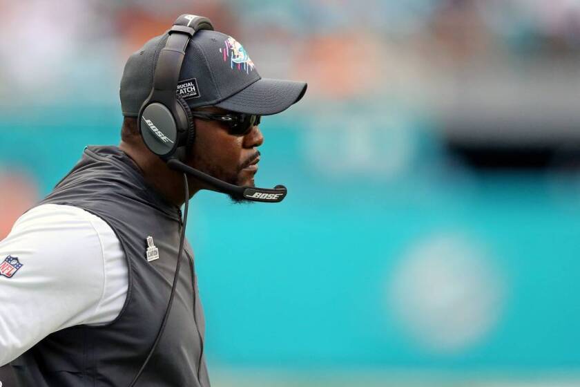 After he was fired as Miami Dolphins head coach, Brian Flores filed a suit contending the NFL engages in racial discrimination. (David Santiago/Chicago Tribune/Tribune News Service via Getty Images)